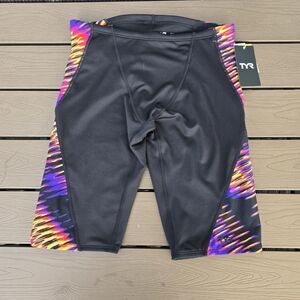 TYR Men's Durafast Elite Black/multi Evolved Drawstring Swim Jammer Sz 34 New